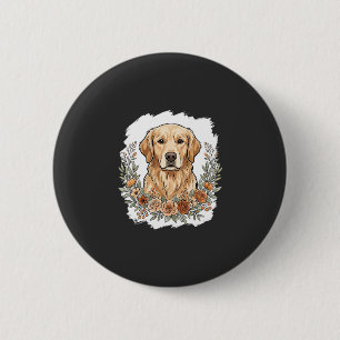 Badge Rond 5 Cm Sublimation Retriever Doré Floral