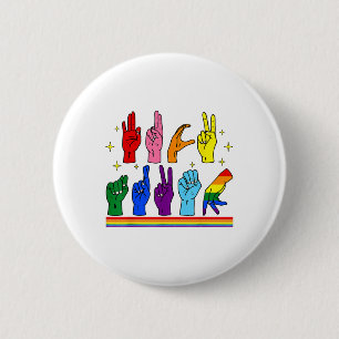 Badge Rond 5 Cm Subtil Anti-Trump Asl Langue Des Signes Lgbtq+ Rés