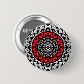 Badge Rond 5 Cm Sud-Ouest Sun Mandala Batik, Rouge, Noir et Blanc (Devant & derrière)
