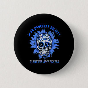 Badge Rond 5 Cm Sugar Skull Flower Morts Pancreas Société Diabète