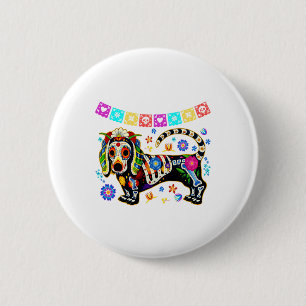 Badge Rond 5 Cm Sugar Skull Mexican Dachshund Bone Halloween Day O