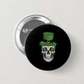 Badge Rond 5 Cm Sugar Skull St Patrick Day Leprechaun Shamrock (Devant & derrière)