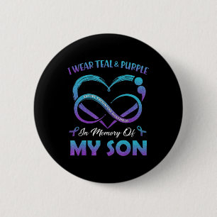 Badge Rond 5 Cm Suicide Awareness I Wear Teal and Purple In Memory