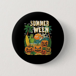 Badge Rond 5 Cm Summerween Beach Citrouilles Fantômes Surf Hallowe