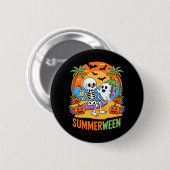 Badge Rond 5 Cm Summerween Skeleton Ghost Beach Halloween Fu (Devant & derrière)
