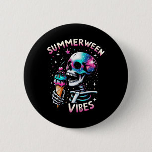 Badge Rond 5 Cm Summerween Vibes Skeleton Crème glacée été Hallowe