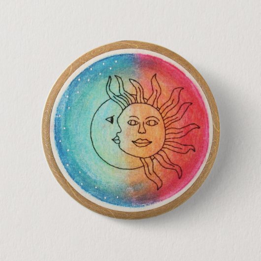 Badge Rond 5 Cm Sun et lune dans l'amour (Devant)