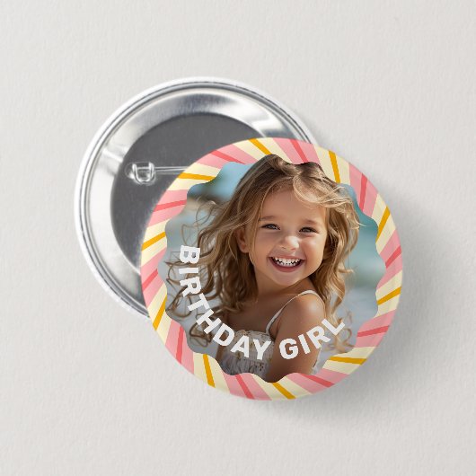 Badge Rond 5 Cm Sunburgh rose rétro étoiles rouge heureux fête d'a (Devant & derrière)