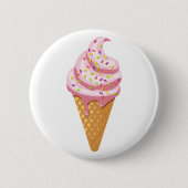 Badge Rond 5 Cm sundae fraise en cône gaufre avec garniture (Devant)