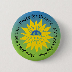 Badge Rond 5 Cm Sunflower Peace en anglais ukrainien et russe