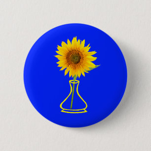 Badge Rond 5 Cm Sunflower Power Sunflower et Vase