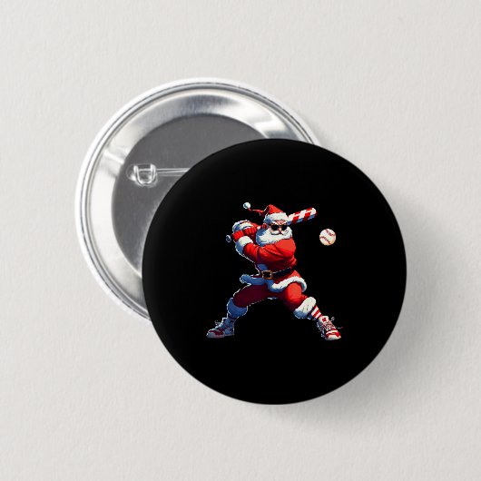 Badge Rond 5 Cm Sungles Santa Playing Baseball Christmas Pajamas X (Devant & derrière)