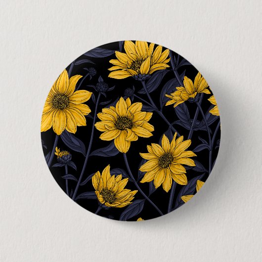 Badge Rond 5 Cm Sunroot, tournesol sauvage en jaune et bleu (Devant)