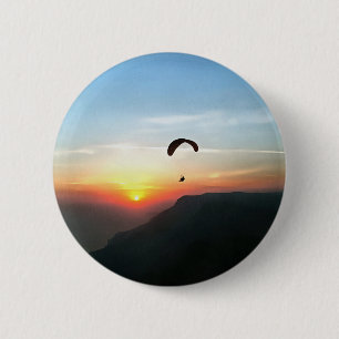 Badge Rond 5 Cm Sunset Paraglide Wanderlust Extreme Sports Art