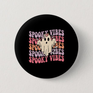 Badge Rond 5 Cm Super Halloween Vibes Éffrayantes Rétro Fantôme Fl