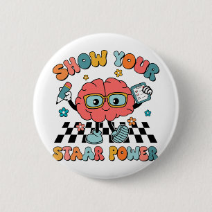 Badge Rond 5 Cm Super Montrez Votre Tests D'Enseignant Du Cerveau 