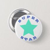 Badge Rond 5 Cm SUPER STAR | Big Turquoise Star Button (Devant & derrière)