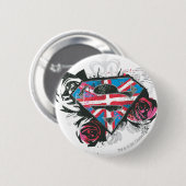 Badge Rond 5 Cm Supergirl British Drapeau et Roses (Devant & derrière)