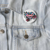 Badge Rond 5 Cm Supergirl British Drapeau et Roses (En situation)