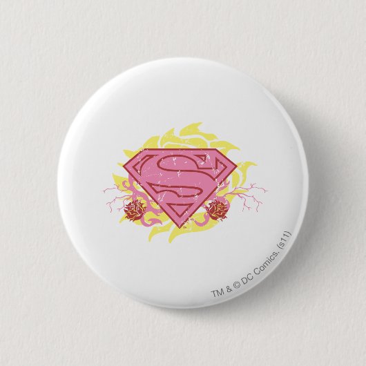 Badge Rond 5 Cm Supergirl Fleurs roses (Devant)