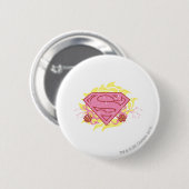 Badge Rond 5 Cm Supergirl Fleurs roses (Devant & derrière)