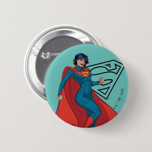 Badge Rond 5 Cm Supergirl Hovering en costume bleu (Devant & derrière)