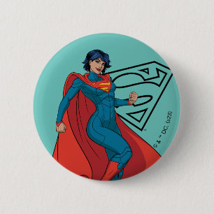 Badge Rond 5 Cm Supergirl Hovering en costume bleu