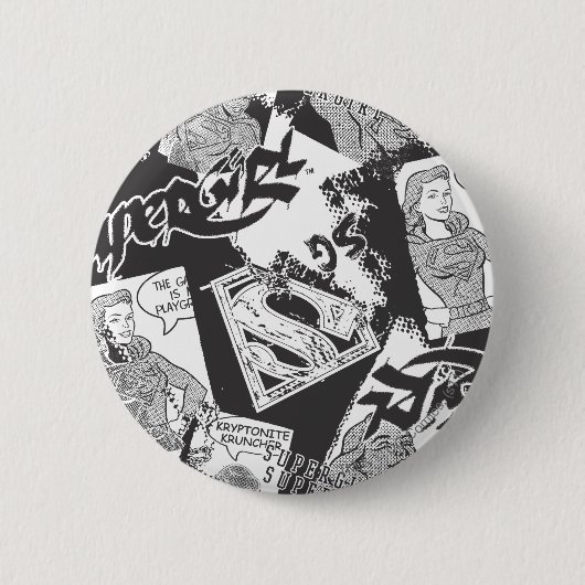 Badge Rond 5 Cm Supergirl noir et blanc collage (Devant)