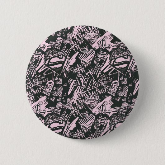 Badge Rond 5 Cm Supergirl Pink et Black Scribbles (Devant)