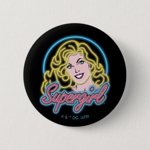 Badge Rond 5 Cm Supergirl Retro Neon Lights Graphic