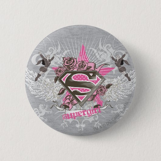 Badge Rond 5 Cm Supergirl Star et Rose (Devant)
