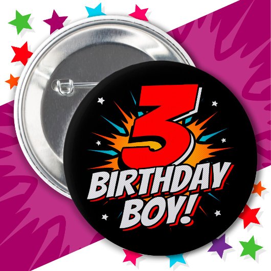 Badge Rond 5 Cm Superhero 3 ans Anniversaire Garçon 3e Anniversair