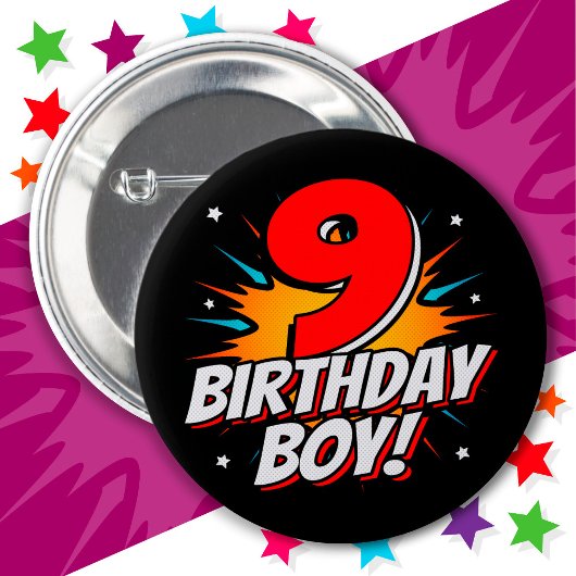 Badge Rond 5 Cm Superhero 9 ans Anniversaire Garçon 9e Anniversair