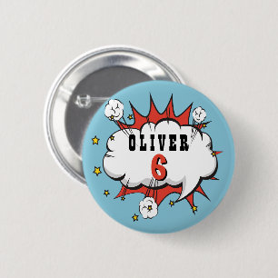 Badge Rond 5 Cm Superhero Comic Speech Bubble Boy Anniversaire