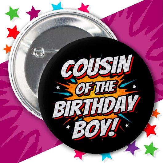Badge Rond 5 Cm Superhero Party Comics Cousin of Birthday Boy