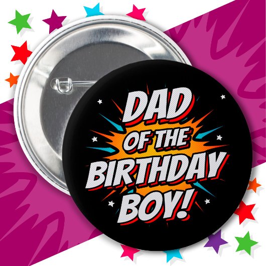 Badge Rond 5 Cm Superhero Party Comics Papa of Birthday Boy