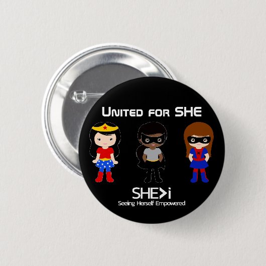 Badge Rond 5 Cm SUPERHERO White Outline - United for SHE (Devant & derrière)