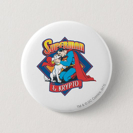 Badge Rond 5 Cm Superman avec Krypto (Devant)