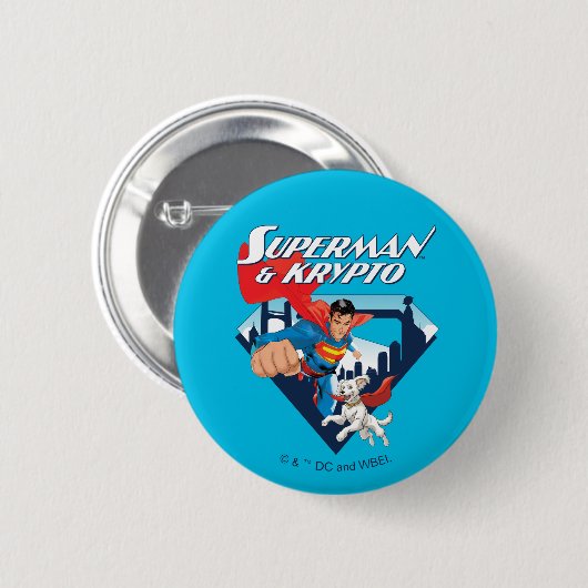 Badge Rond 5 Cm Superman & Krypto Soar (Devant & derrière)