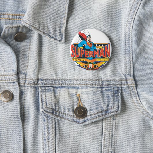 Badge Rond 5 Cm Superman - Puissance, vitesse (En situation)