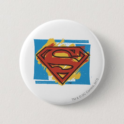 Badge Rond 5 Cm Superman S-Shield | Logo Arrière - plan bleu peint (Devant)