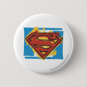 Badge Rond 5 Cm Superman S-Shield   Logo Arrière - plan bleu peint