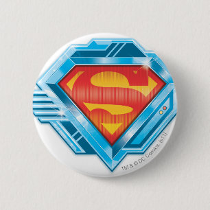 Badge Rond 5 Cm Superman S-Shield   Logo en métal rouge et bleu