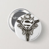 Badge Rond 5 Cm Superman Stylisé | Logo blanc étoile et crâne (Devant & derrière)