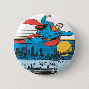 Badge Rond 5 Cm Superman survole la ville