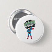 Badge Rond 5 Cm Superman tient une voiture (Devant & derrière)