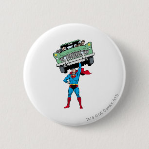 Badge Rond 5 Cm Superman tient une voiture