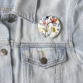 Badge Rond 5 Cm Superposition de fleurs - Aquarelle Fleurs et tige (En situation)