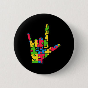 Badge Rond 5 Cm Support Autism Love Sign Language
