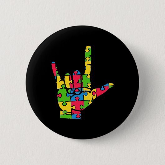 Badge Rond 5 Cm Support Autism Love Sign Language (Devant)